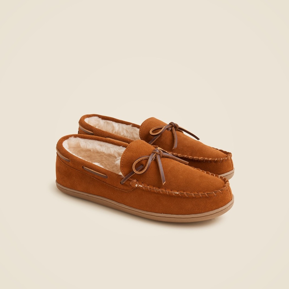 NWT J. Crew Kids' Unisex Sherpa Lodge Slippers, Caramel Suede, sz 1*, MSRP $70
